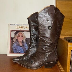 Brien leather floral cowgirl boots